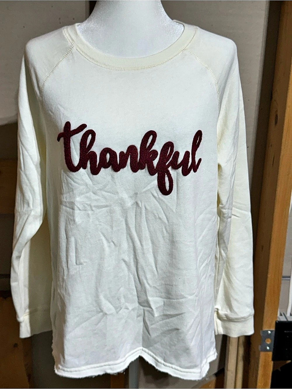 Thankful Long Sleeve Top color White Size Medium
